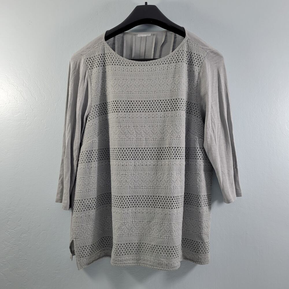 J. Jill Women's Gray Eyelet Embroidered  3/4 Sleeve Blouse Size XL 103124-0954